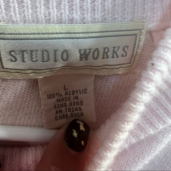 Studio Works Soft Pink High Neckline Sweater Women's Size Large Modest - Picture 6 of 7